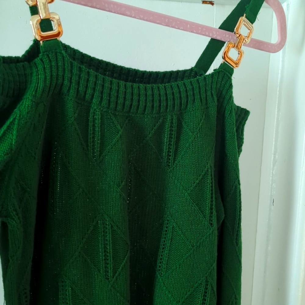 Green cold shoulder sweater